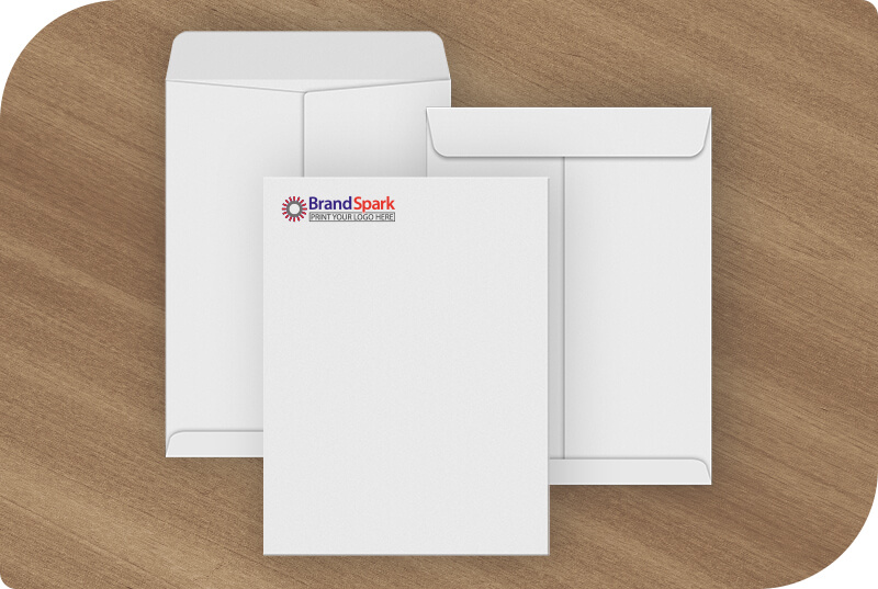 Some Catalog Envelopes on a desk showing different sides and logo printing