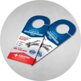 Door hangers printing in blue and red color about a neighborhood repairs