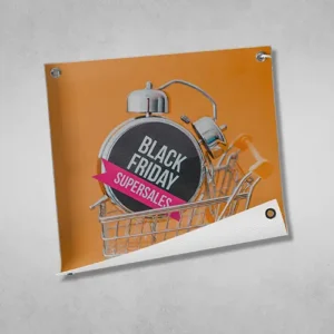 Custom Vinyl Banners about black friday promotional with an alarm clock