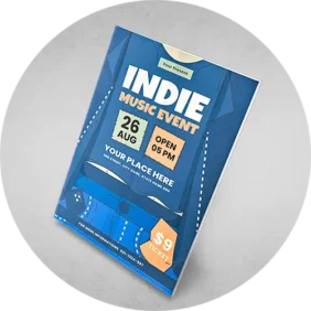 Foam board poster printing design with blue background promoting a live music event.