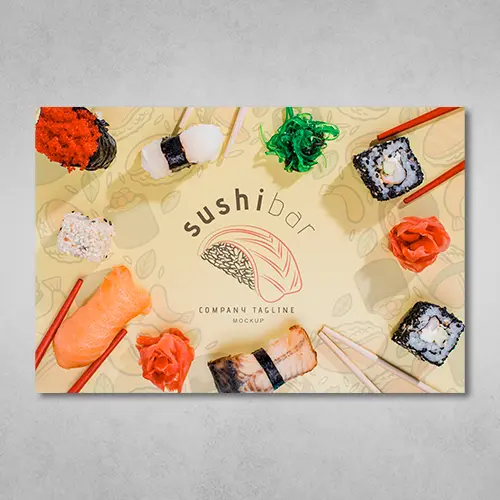 Custom Placemats of a sushi bar business with images of different sushi recipes