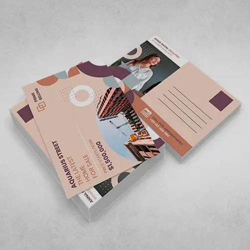 Some custom postcards about real state promotions in brow color